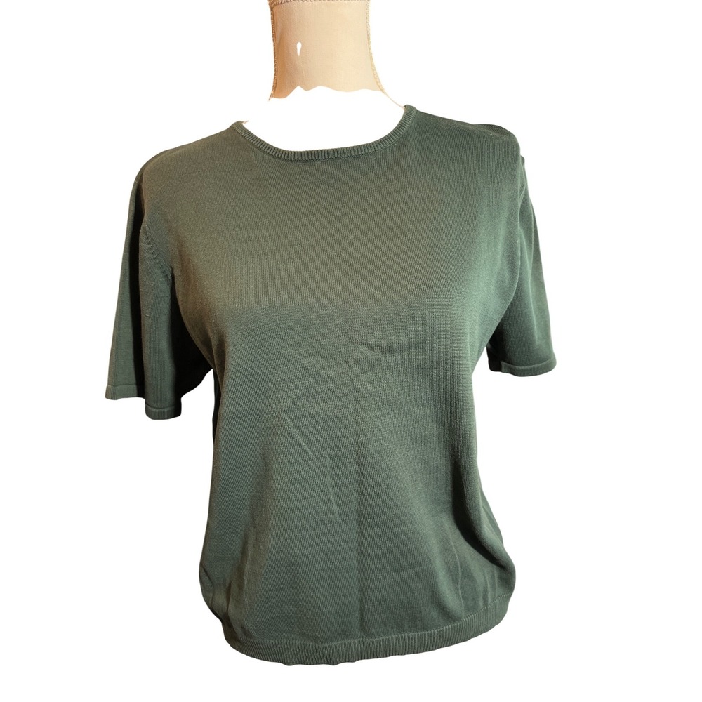 Vintage Pendleton Forest Green 100% Cotton Short Sleeve Knit Top Petite‎ Large